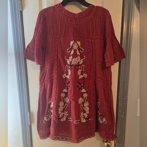 Free People Red Embroidered Dress